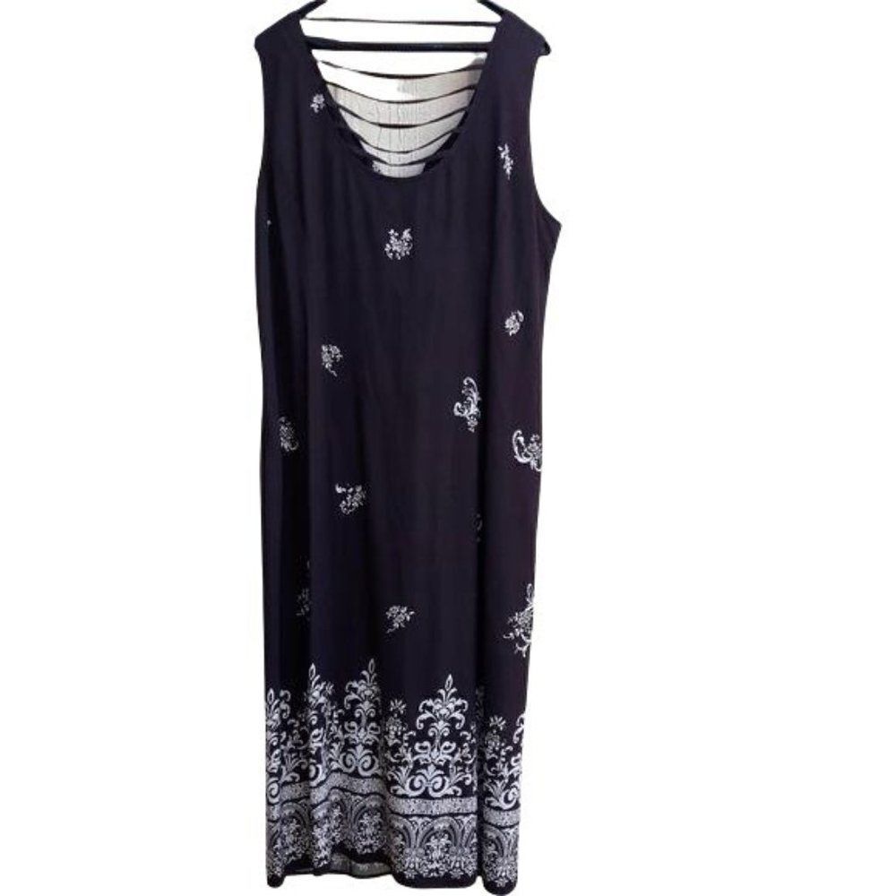 Vtg R&K Sleeveless V-neck Button Front Maxi‎ Dress Bandana Print Brown Sz 20W